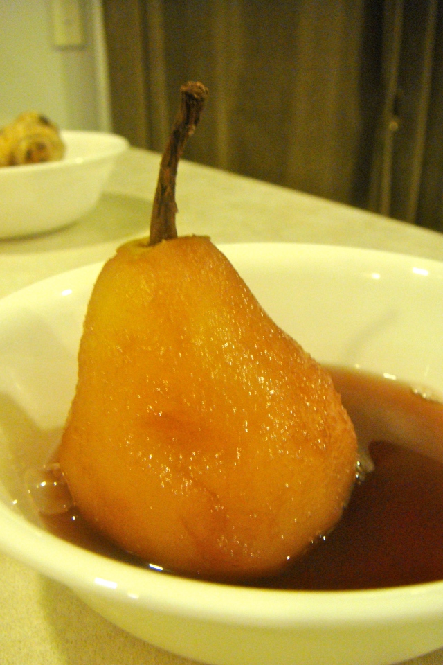 Red wine poached pears